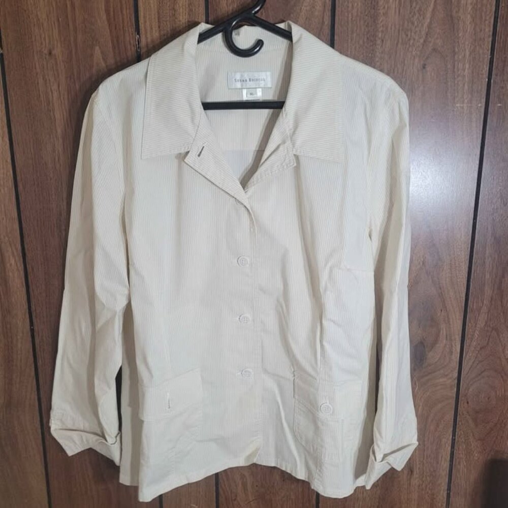Women Susan Bristol XL Beige Striped Jacket Long Sleeve